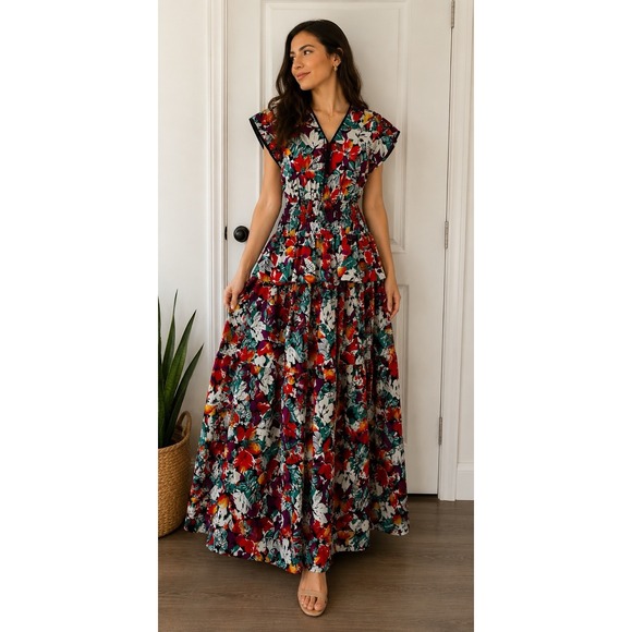 Diane Freis Dresses & Skirts - Vintage Diane Freis Original Floral Cotton Midi Dress Smocked Boho 80s Statement